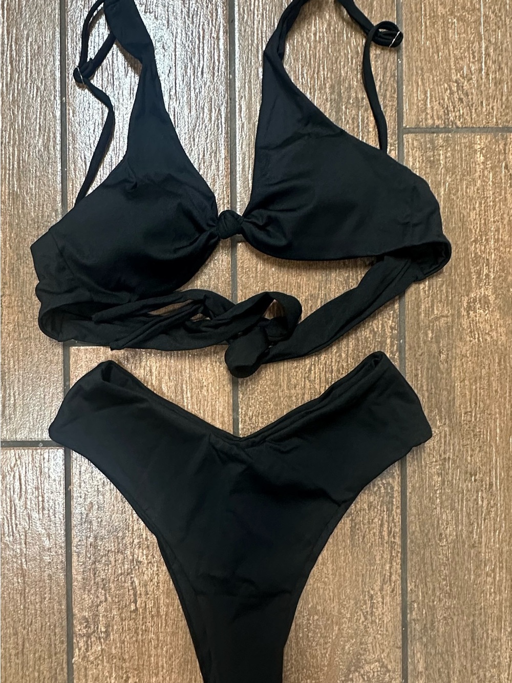 Black Women's Tie-Front Bikini Set